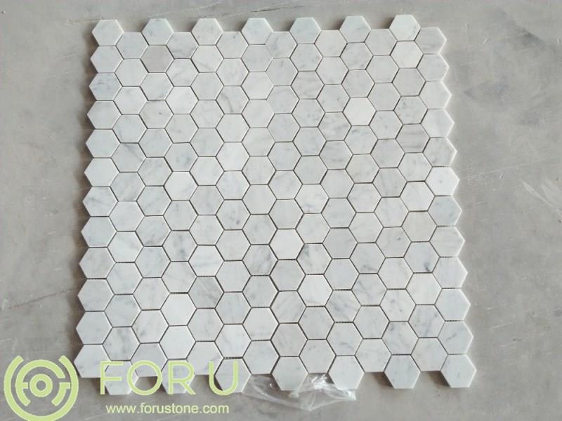 Classic Carrara White Marble Mosaic Hexagon Shape Marble Mosaic