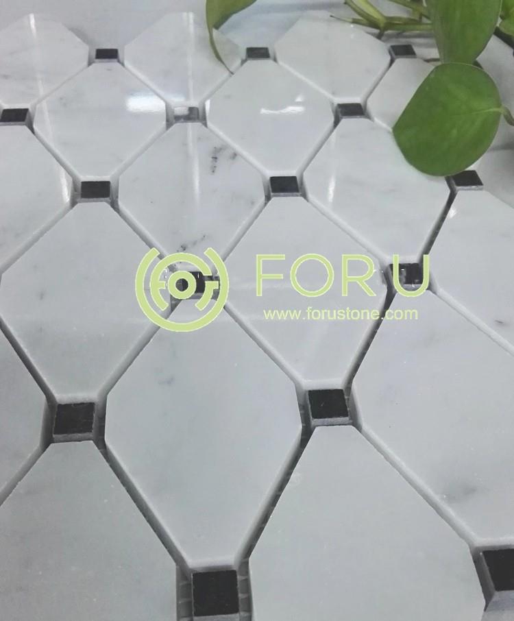 White Bathroom Wall Bianco Carrara Marble mosaics Diamond Shaped Tile