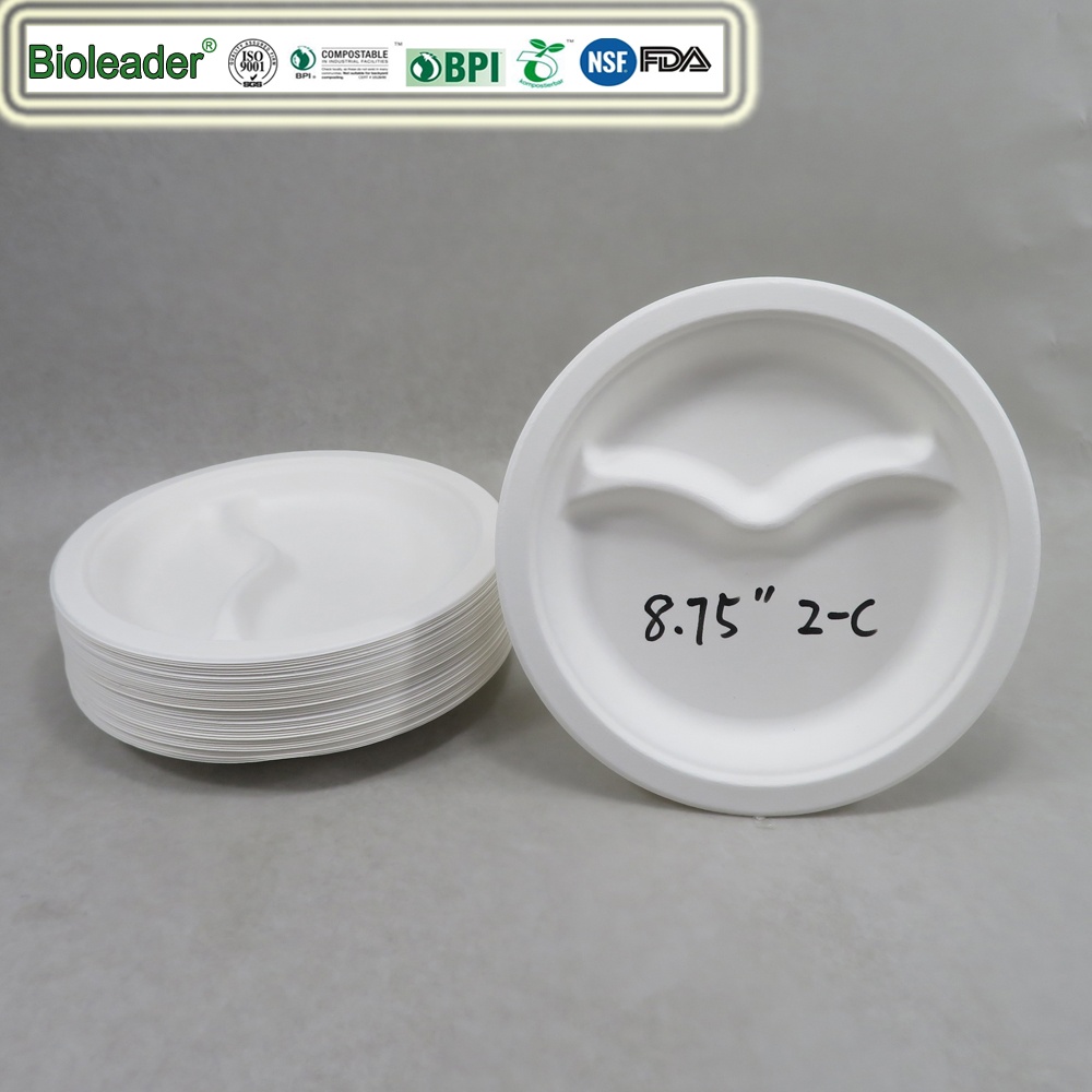 Disposable Biodegradable Sugarcane Bagasse 2 Compartment Plates