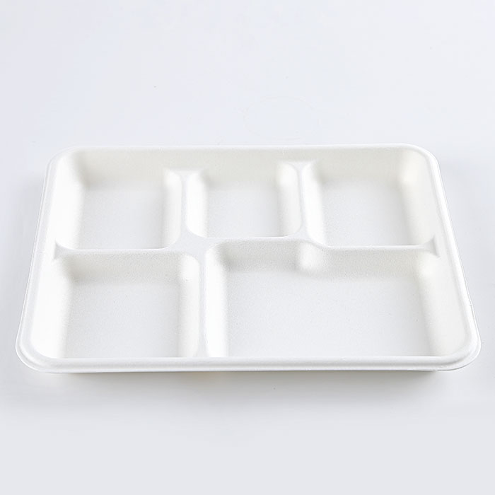 Disposable 5 Compartment Plates Paper Lunch Tray With Lid