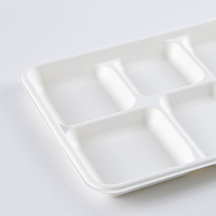 Disposable 5 Compartment Plates Paper Lunch Tray With Lid