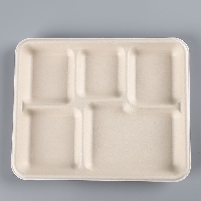 Disposable 5 Compartment Plates Paper Lunch Tray With Lid