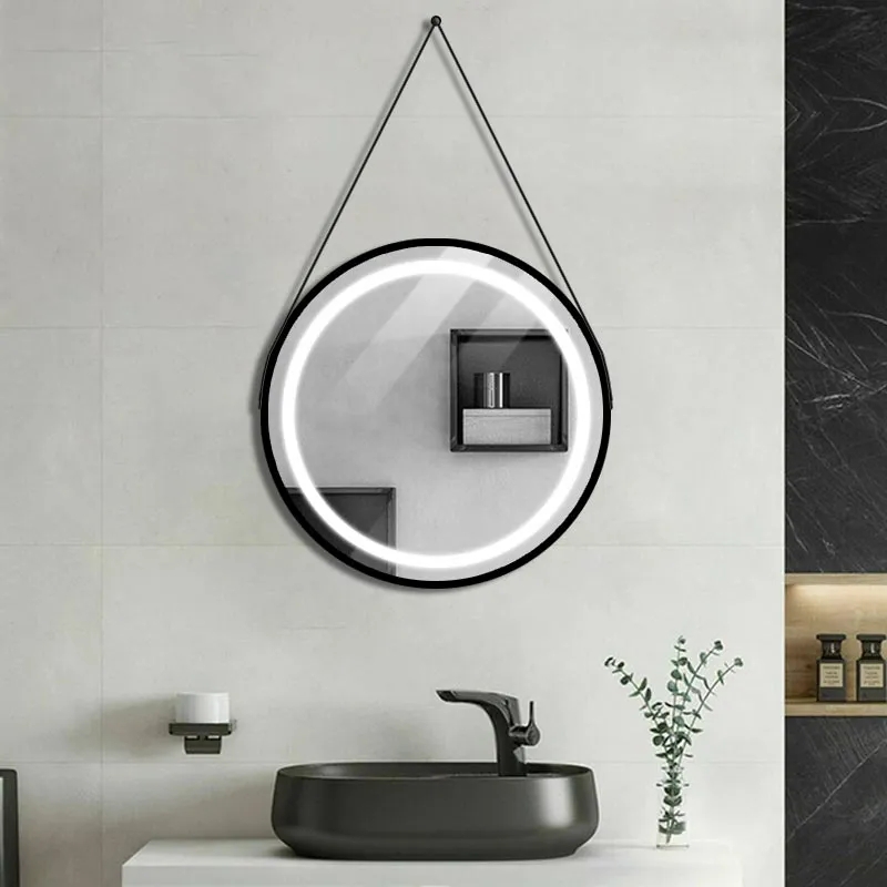 Black Round Hanging LED Mirror