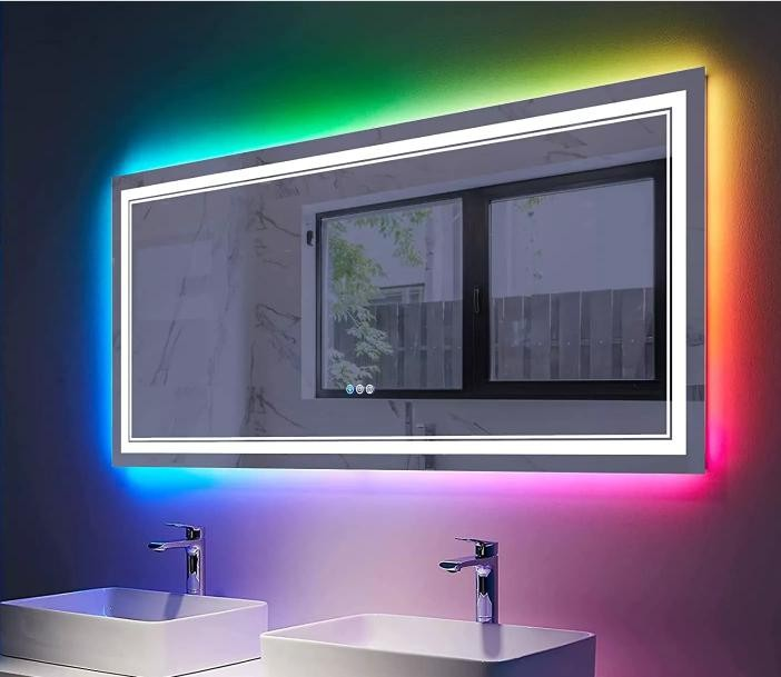 LED Front Light Frosted&RGB Backlit Bathroom Mirror rectangle