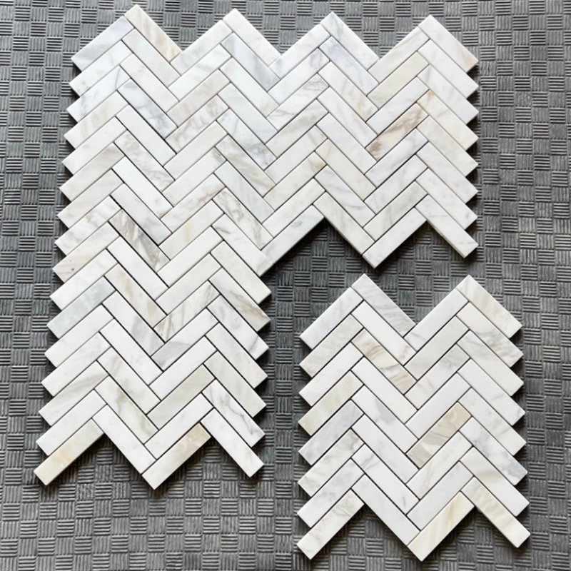 Calacatta Gold Marble 1x4 Herringbone Mosaic Tile