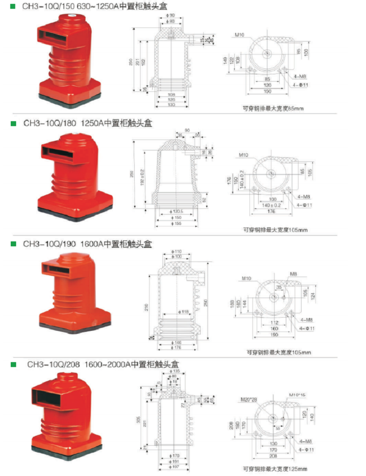 YUEQING DOWE High voltage CH3-24Q 225 indoor red epoxy resin Contact box for 24kv switchgear