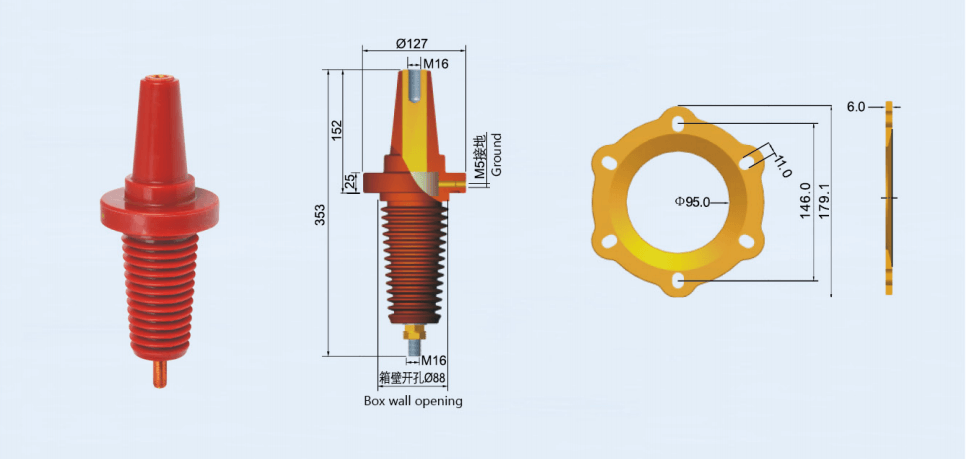 European Cable Accessories Casing Seat 630A High Voltage Bushing Insulator